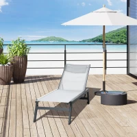 Outsunny Bain de soleil transat en aluminium et textilène avec roulettes et repose-tête dossier inclinable gris clair(m-10)