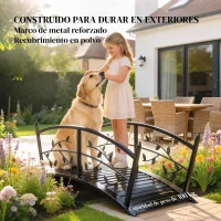 Outsunny Puente de Jardín Metálico 1,2 m Puente Decorativo para Estanques con Barandillas de Seguridad y Diseño de Hojas Negro(m-5)