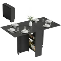 HOMCOM Mesa de Cozinha Dobrável com 2 Prateleiras de Armazenamento e Laterais Dobráveis 75x140x74 cm Preto(m-10)