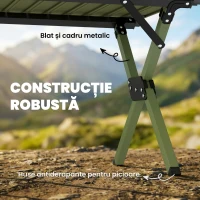 Outsunny Masă de Camping Pliabilă 116 cm, Masă de Picnic Rezistentă la Apă cu Suprafață Rulabilă și Cadru Metalic, Verde(m-5)