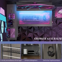 HOMCOM Schreibtisch L Form mit LED, Steckdosen, USB, Computertisch mit Regal, 107 x 80 x 90 cm, Schwarz(m-8)