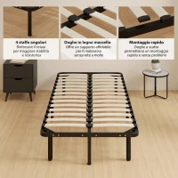 HOMCOM Struttura Letto Industriale a 28 Doghe con Spazio Contenitore, in Legno e Acciaio, 190x90x31 cm, Nero e Legno(m-6)