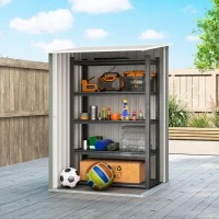 Outsunny Casetta da Giardino Porta Attrezzi in Acciaio Galvanizzato con Porta, 100x104x160 cm, Grigio Chiaro(m-7)