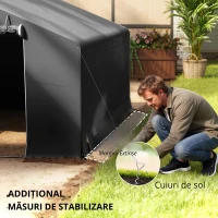 Outsunny Magazie de grădină portabilă, cort pentru biciclete, ușă rulabilă cu fermoar, cadru metalic, depozitare versatilă, gri închis(m-5)