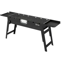 Outsunny Portable BBQ Grill, Foldable Charcoal Grill for Camping and Picnics with 2 Side Shelves and Handle, Black(m-11)