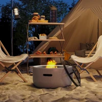 Outsunny Brasero cheminée foyer extérieur rond à bois en métal tisonnier pare-étincelle grille et poignée diamètre 45 cm gris(m-8)