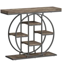 HOMCOM Industrial Console Table with Storage Shelves - Rustic Brown(m-1)