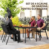 Outsunny Set 4 Scaune de Grădină Stivuibile Scaune de Exterior 56x66x91 cm Negru(m-4)