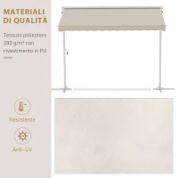 Outsunny Tenda Parasole a Doppia Pendenza 3 x 3 m, Retrattile Manualmente, Inclinazione Regolabile, Anti-UV, in Acciaio e Poliestere Impermeabile, Beige(m-3)