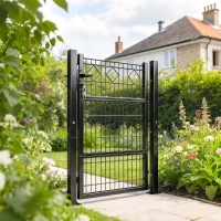 Outsunny Porta de Jardim 100x131 cm em Metal Galvanizado com Fechadura Chaves Maçaneta e 2 Postes Cinzento Escuro(m-9)