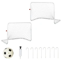 HOMCOM Set de 2 mini cages de football pour enfant - ballon, pompe, piquets inclus - 78L x 46l x 56H cm - métal blanc(m-10)