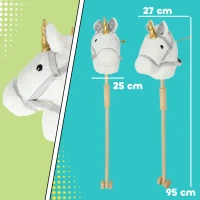 AIYAPLAY Pferdekopf am Holzstab Einhorn-Design Sounds und Räder Spielpferd 95 cm Weiß(m-3)