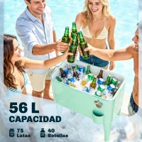 Outsunny Carro de Bebidas Refrigerado 56L con Ruedas Abrebotellas Recogetapas y Asa para Patio Fiesta 75x35x78 cm Verde Claro(m-4)