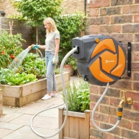 DURHAND Mangueira Retrátil de Parede com Carretel de 10+1 m com Retorno Automático e Bocal de 7 Funções Giratório a 180°(m-2)