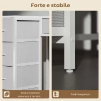 HOMCOM Scrivania Angolare a 6 Cassetti con Gancio Laterale e Prese Integrate, in Legno e Acciaio, 126x48x80 cm, Bianco(m-8)