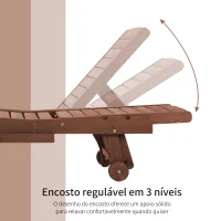 Outsunny Espreguiçadeira de Madeira para Exterior Cadeira Reclinável de Jardim com 2 Rodas, Encosto Ajustável e 1 Tabuleiro, Suporta até 113 kg Natural(m-5)