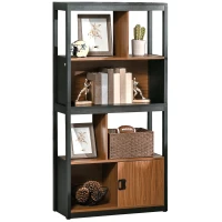 HOMCOM Mobile Libreria  4 Livelli Aperti con Armadietto, in Truciolato e MDF, 76.5x30x150 cm, Marrone e Nero(m-11)