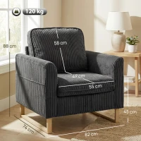 HOMCOM Accent Chair with Pocket Spring, Modern Industrial Armchair with Metal Legs for Livingroom Dark Grey(m-3)