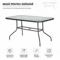 Outsunny Masa de Exterior din Metal si Sticla Temperata cu Orificiu pentru Umbrela 140x80x70cm(m-4)