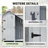 Outsunny Gartenschrank Holz Outdoor wetterfest Geräteschuppen mit Asphaltdach Einlegeboden 129 x 51,5 x 180 cm Grau(m-7)