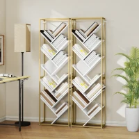 HOMCOM 10 Shelf Modern-Style Bookshelf - Gold Tone/White(m-9)