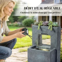 Outsunny Fontaine de jardin extérieure cascade 2 niveaux fontaine eau avec jardinière et mur d'eau 45 x 31,5 x 58,5 cm gris foncé(m-6)