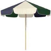 Outsunny Parasol de Jardín con Cuerda Protección Solar UPF30+ Estilo Retro Efecto Madera con Volantes Inclinable Ø 226 cm Crema y Verde(m-8)