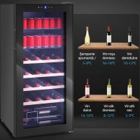 HOMCOM Vitrină Frigorifică pentru Vinuri 20 Sticle 92L Silențioasă Temperatura Reglabilă 5-18℃ Frigider Vinuri Bar cu Sticlă Anti UV, Rafturi, Compresor, Display Touch, Lumină LED, Clasa G(m-9)