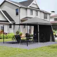 Outsunny Tonnelle de jardin 3x3m pop up tente Pliable auvents latéraux supplémentaires pieds inclinés sac de transport gris clair(m-10)