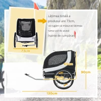 PawHut Rimorchio per Animali Domestici Pieghevole da Bicicletta, bianco e nero, 130x90x110cm(m-10)