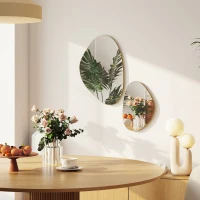 HOMCOM Set of 2 Pebble-Shaped Wall Mirror - Gold Tone(m-8)