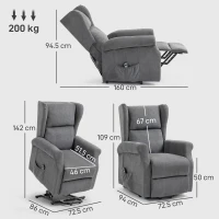 HOMCOM Power Lift Recliner Armchair, Electric Lift Chair for Elderly, Fabric Riser and Reclining Chair with Remote Control, Side Pockets, Extended Footrest, for Living Room, Charcoal Grey(m-3)