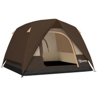 Outsunny 3-4 Person Camping Tent, Easy Set Up 3-4 Man Tent w/ Sewn-in Groundsheet, Waterproof Dome Tent w/ Mesh Windows, Brown(m-10)