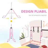 HOMCOM Paralele, Bară de Antrenament cu Înălțime Reglabilă cu 2 Inele și Covoare Antiderapante, 148x105x88-128 cm, Roz(m-7)