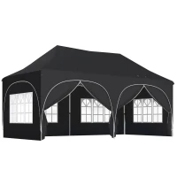 Outsunny 3 x 6m Pop Up Gazebo Shelter with Sides, 6 Sandbags, Peak Top Garden Party Tent Marquee with Carry Bag, Black(m-1)