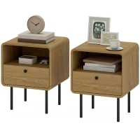 HOMCOM Schmaler Nachttisch Beistelltisch offenes Fach und 1 Schublade Stahlbeine 40 x 36 x 50 cm, Eichenholz-Optik(m-7)