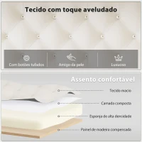 HOMCOM Banco aos Pés da Cama Estofado em Veludo Design Capitonê Base de Metal Banco para Quarto Entrada Sala 117x40x48 cm Creme(m-4)