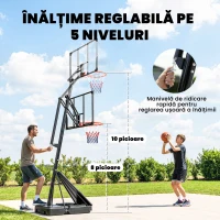 SPORTNOW Coș de Baschet Portabil pentru Exterior, Reglabil 2,45-3,05 m, Panou Rezistent la Șocuri, Reglare cu Manivelă(m-4)
