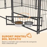 PawHut Țarc pentru câini din metal și material Oxford cu ușiță pentru boluri, 211x141x151 cm, negru și maro(m-6)