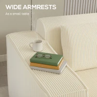 HOMCOM Sofa 3-osobowa, miękka struktura piankowa, szerokie podłokietniki, 2 poduszki, pokrycie sztruksowe, kolor beżowy(m-7)