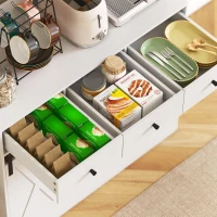 HOMCOM Dulap de bucătărie cu 2 uși glisante 3 sertare Blat pentru cuptor cu microunde și rafturi reglabile Alb 93,5x40x180cm(m-5)