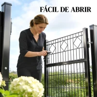 Outsunny Puerta de Jardín 100 x 131 cm Puerta de Valla de Metal Galvanizado con Cerradura Llaves Manilla y 2 Postes Gris Oscuro(m-6)