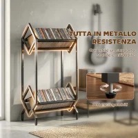 HOMCOM Porta CD 50, Porta Vinili 2 Livelli Metallo per DVD, Libri, Album, Nero(m-6)