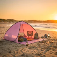 Outsunny Pop up Beach Tent, UV 50+ Sun Shelter with Carry Bag, 2x1.5m for 2-3 Person, Pink(m-8)