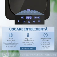 HOMCOM Uscător cu Aer, Capacitate 4kg, Timer și Program Smart, din Oțel Inoxidabil și ABS, 48x40x56 cm, Negru(m-4)