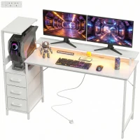 HOMCOM 147cm Gaming Desk with Charging Station and Monitor Stand, Computer Table for Home Office with RGB Lights, White(m-11)