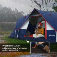 Outsunny 5-6 Man Camping Tent, Tunnel Tent, Water Resistant Hiking Shelter with Groundsheet and Carry Bag, Navy Blue(m-5)
