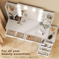 HOMCOM Toaletka z podświetlanym lustrem i wyściełanym taboretem, zestaw kosmetyczny z 6 szufladami i półkami, biała(m-5)