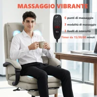 HOMCOM Sedia da Ufficio Massaggiante e Riscaldata, Reclinabile 135° con Poggiapiedi in Pelle PU, Grigio Chiaro(m-4)