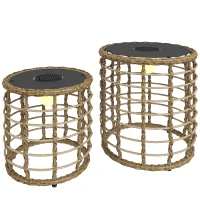 Outsunny Zestaw 2 Solarnych Lampionów Rattanowych z Czujnikiem Światła LED w Stylu Boho IP44(m-10)